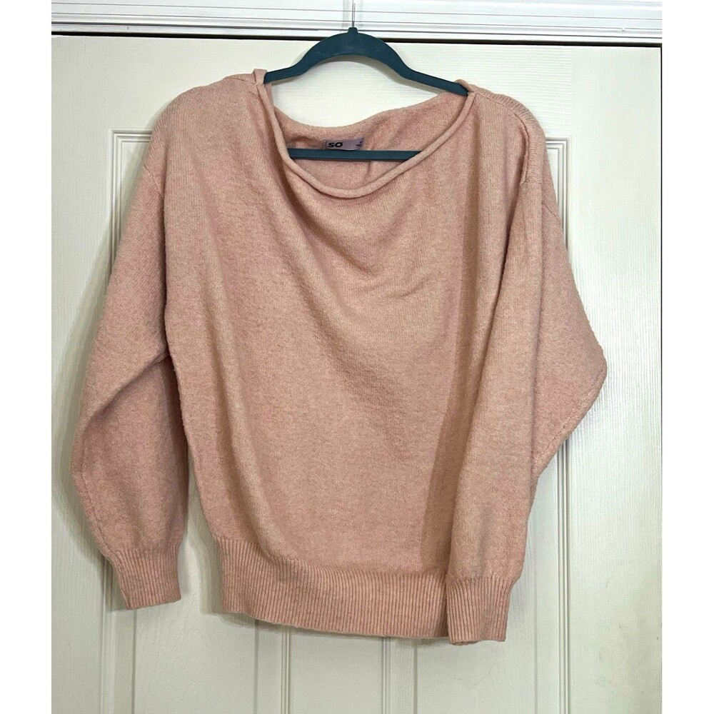 SO Dusty Rose Pink Slouchy Boat Neck Oversized Knit Sweater M